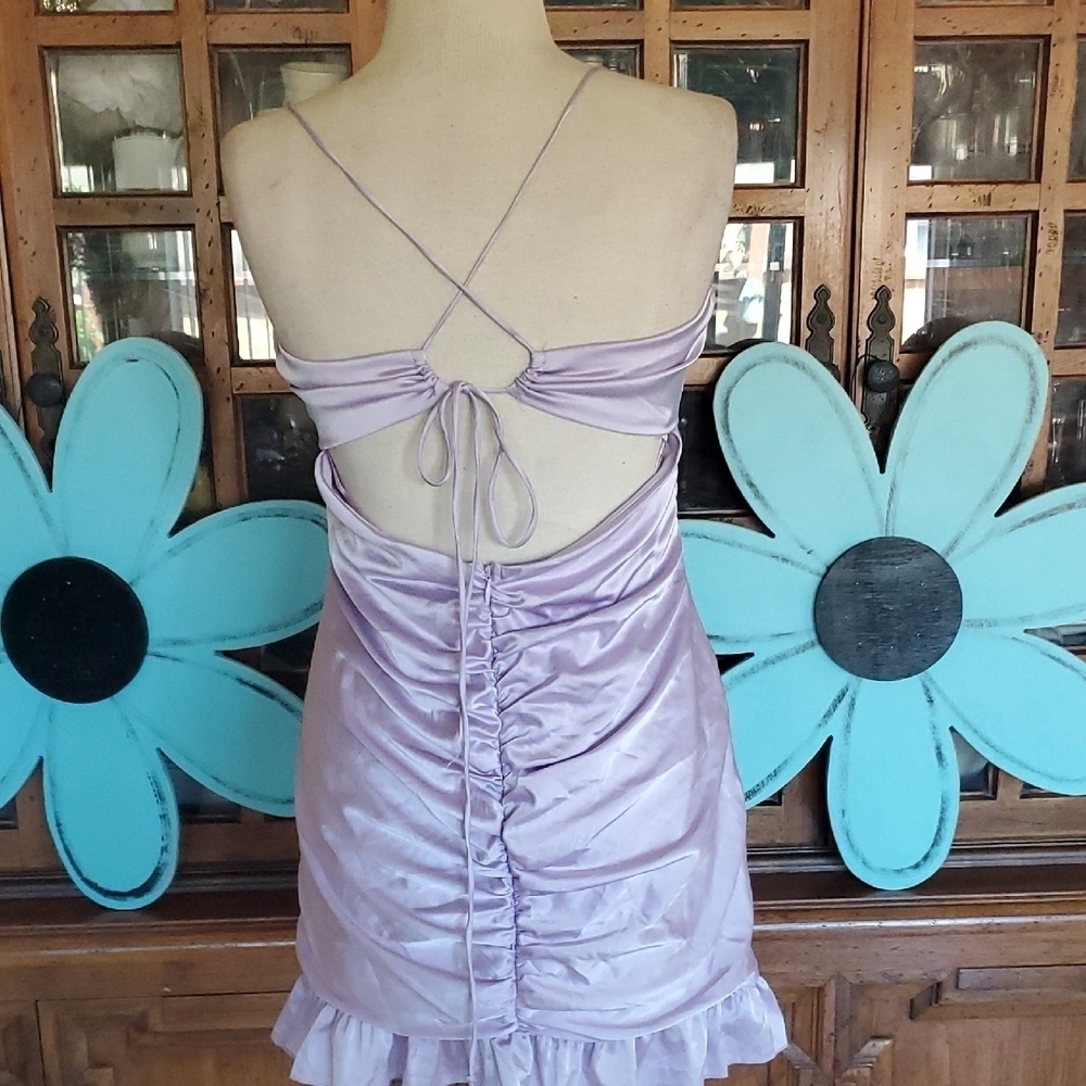 Purple Ruched Ruffled Babydoll Mini Dress - Picture 3 of 6